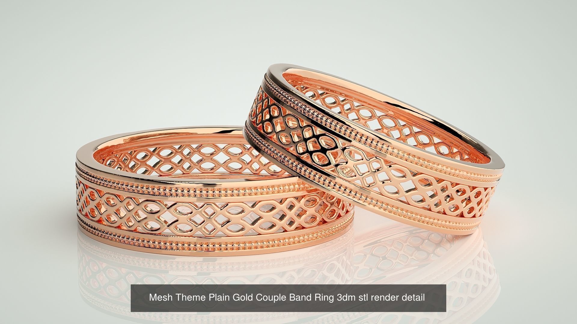 88 Wave Mesh Plain and Solitaire Gold Couple Band Ring 3dm stl 3D Model Collection_35