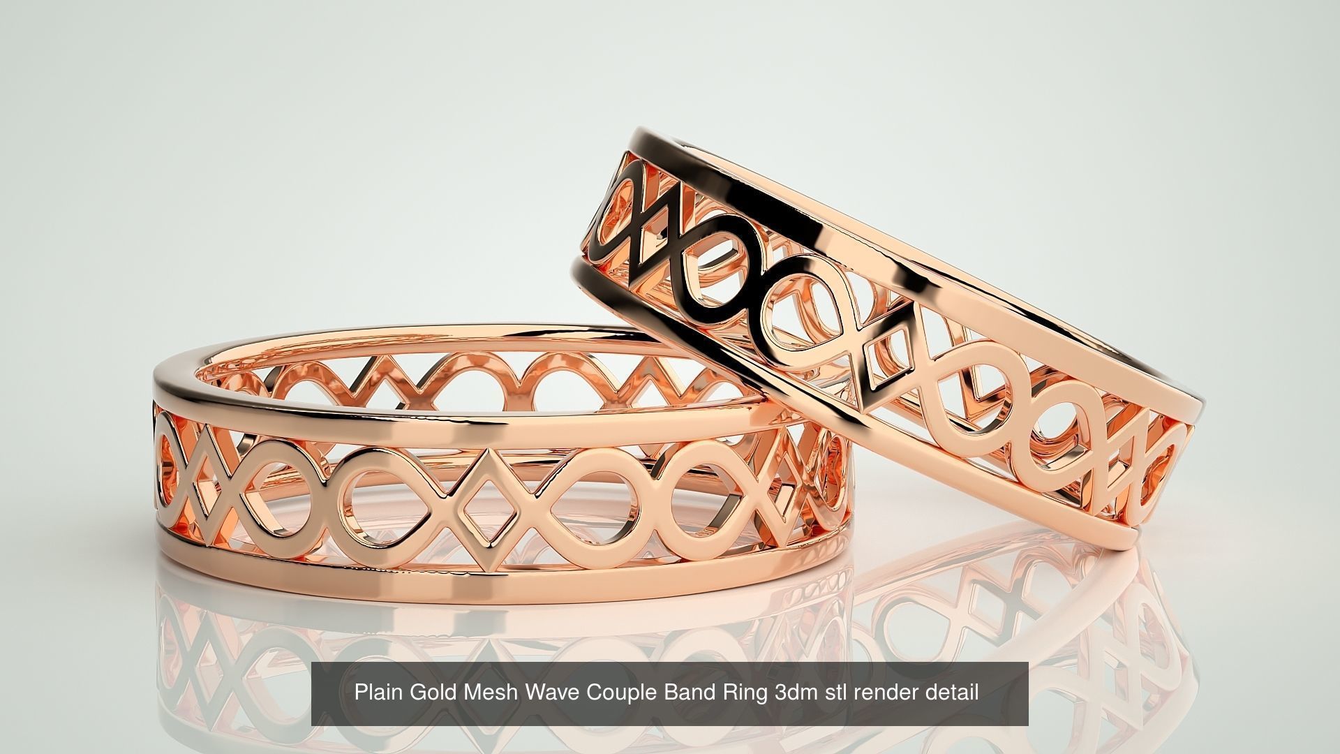 88 Wave Mesh Plain and Solitaire Gold Couple Band Ring 3dm stl 3D Model Collection_30