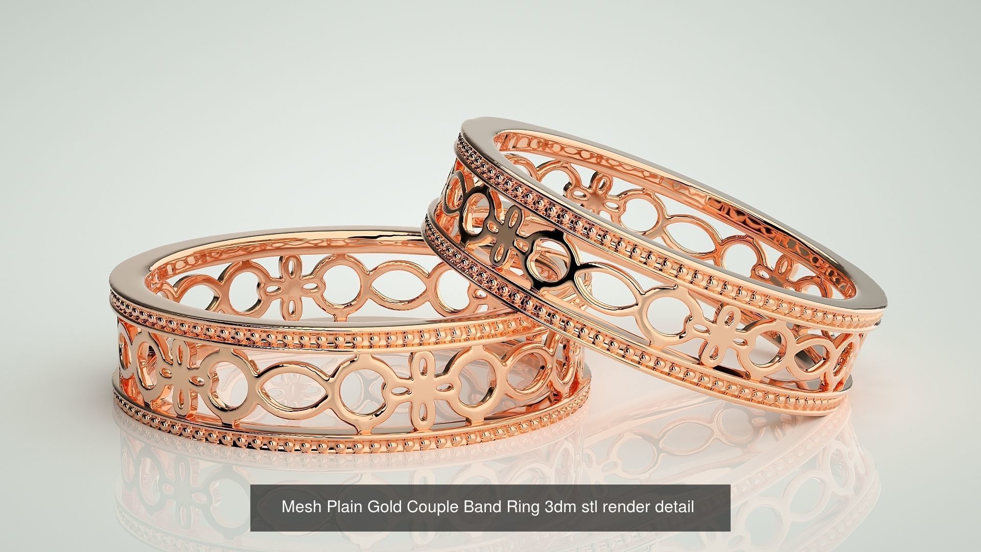 88 Wave Mesh Plain and Solitaire Gold Couple Band Ring 3dm stl 3D Model Collection_27