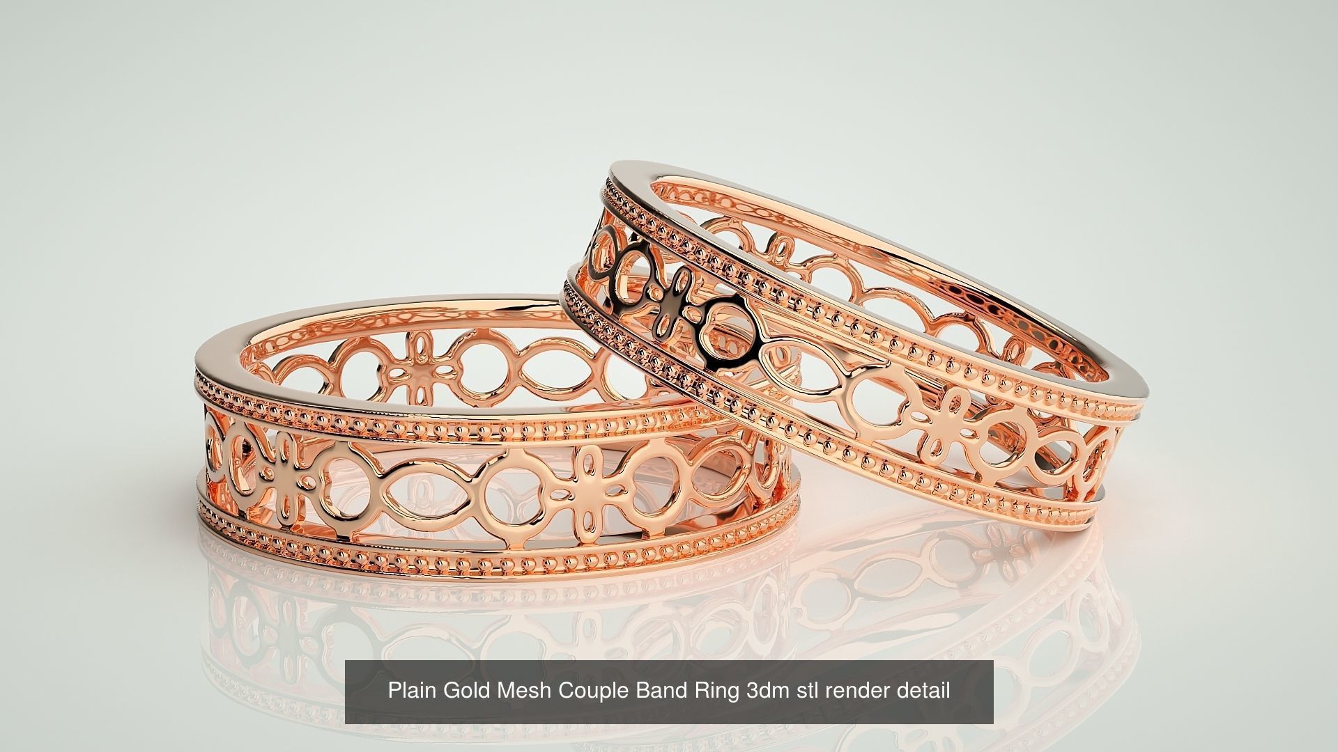 88 Wave Mesh Plain and Solitaire Gold Couple Band Ring 3dm stl 3D Model Collection_87
