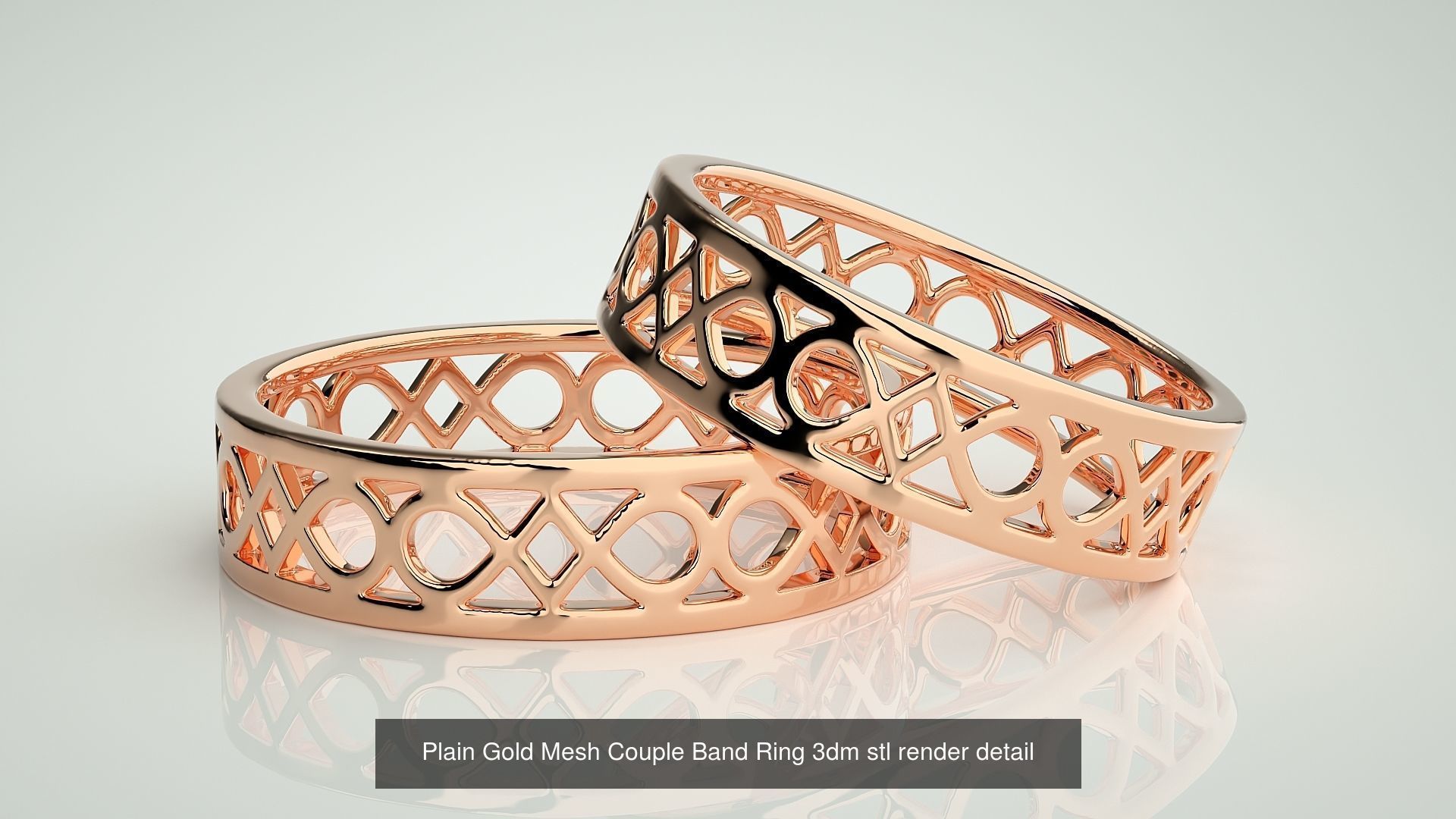 88 Wave Mesh Plain and Solitaire Gold Couple Band Ring 3dm stl 3D Model Collection_39