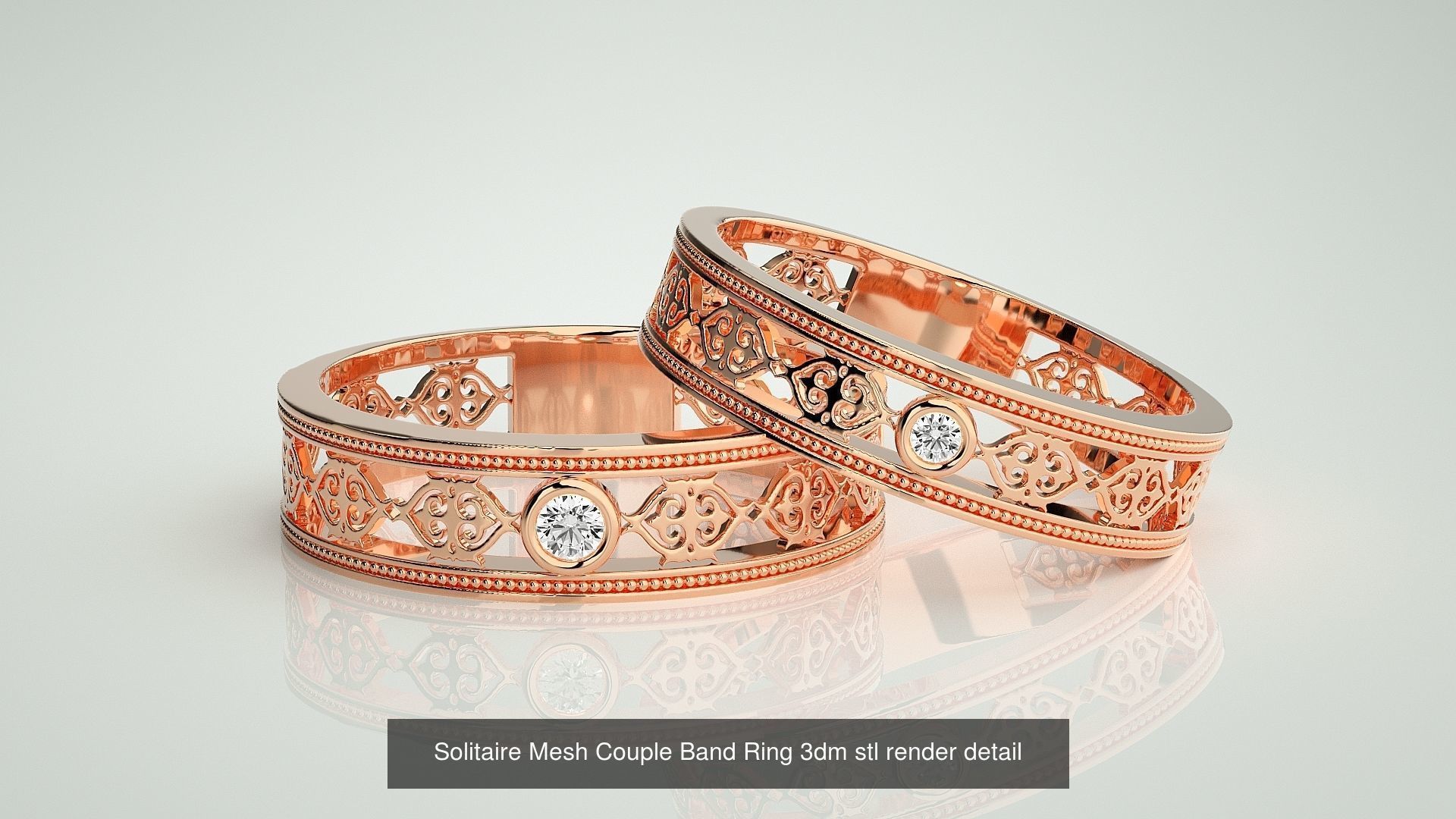 88 Wave Mesh Plain and Solitaire Gold Couple Band Ring 3dm stl 3D Model Collection_71