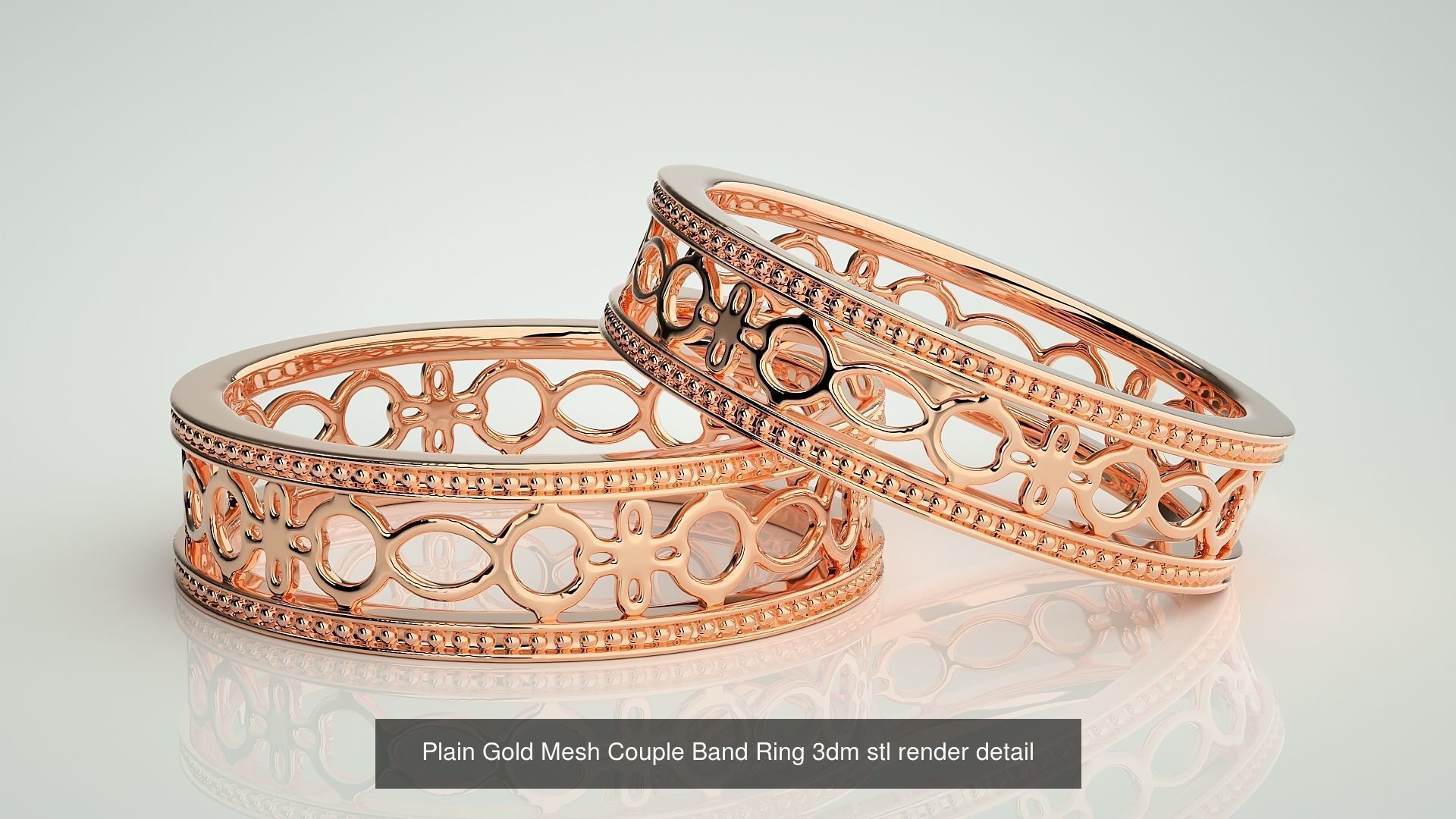 88 Wave Mesh Plain and Solitaire Gold Couple Band Ring 3dm stl 3D Model Collection_44