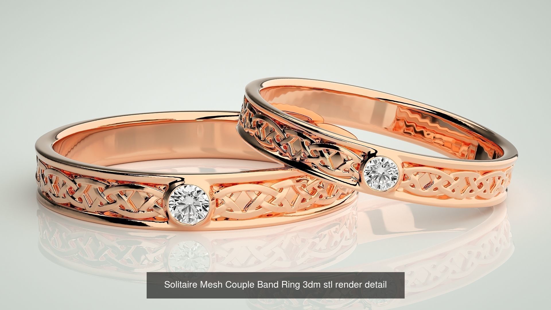88 Wave Mesh Plain and Solitaire Gold Couple Band Ring 3dm stl 3D Model Collection_24