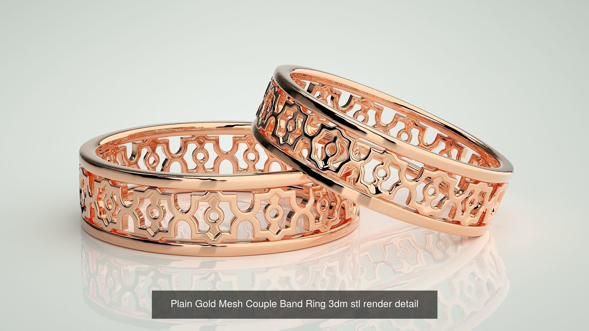 88 Wave Mesh Plain and Solitaire Gold Couple Band Ring 3dm stl 3D Model Collection_40