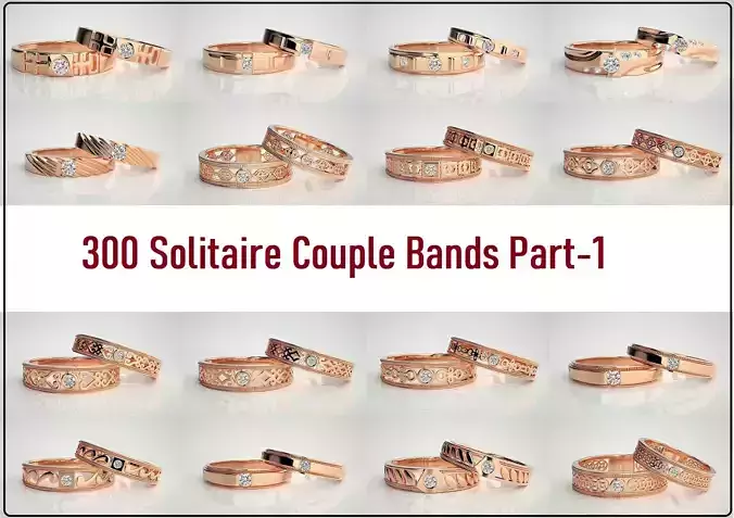 300 Solitaire Ring Couple Band Ring 3dm stl render detail Part-1 3D Model Collection