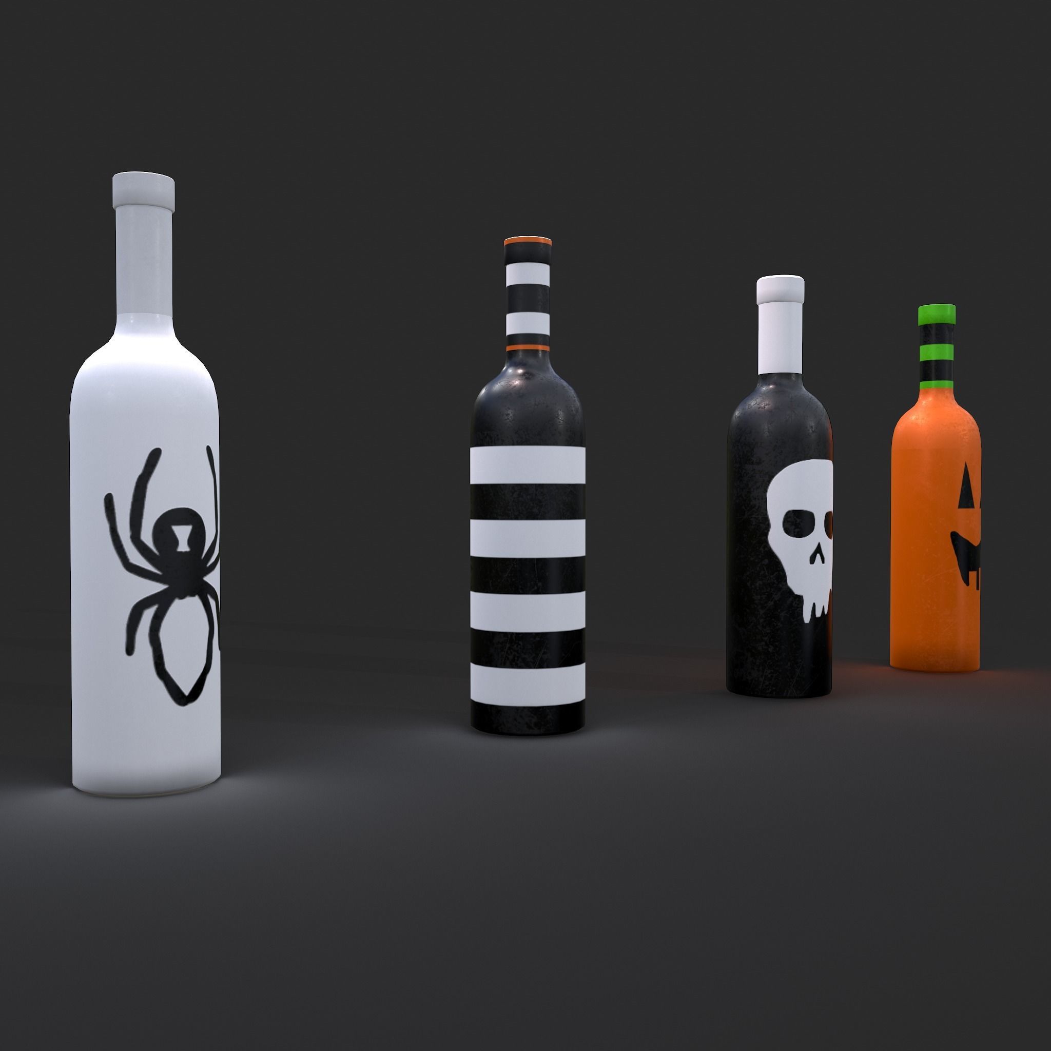 Halloween Themed Bottles Low-poly 3D model_4