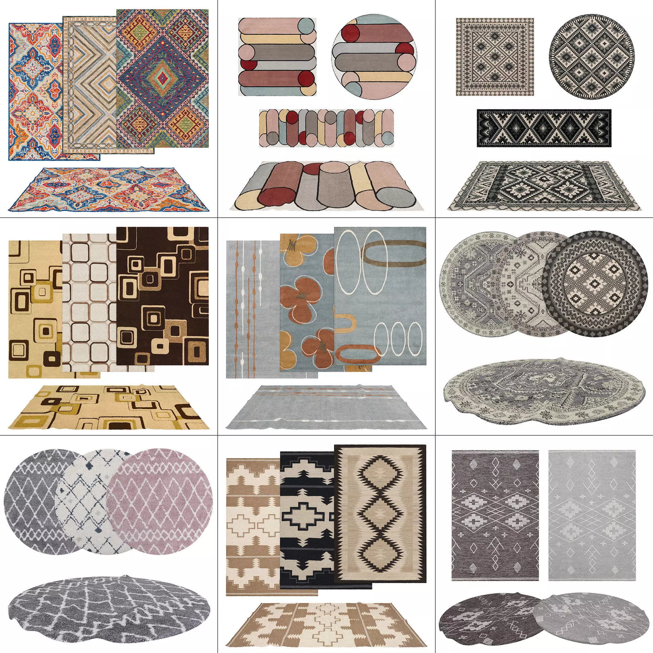 9 in 1 Rug Collection No 26 Low-poly 3D model_0