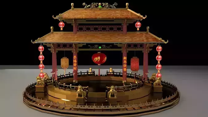 Chinese ancient gate with red lanterns 