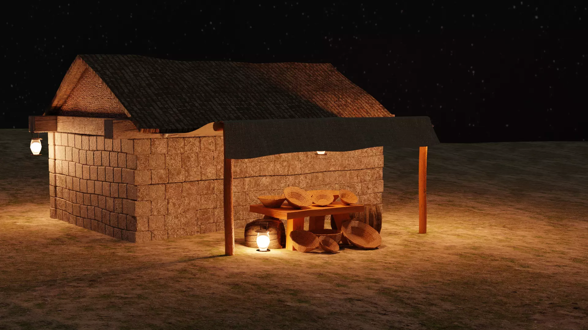 The Grocery house in night sky 3D model