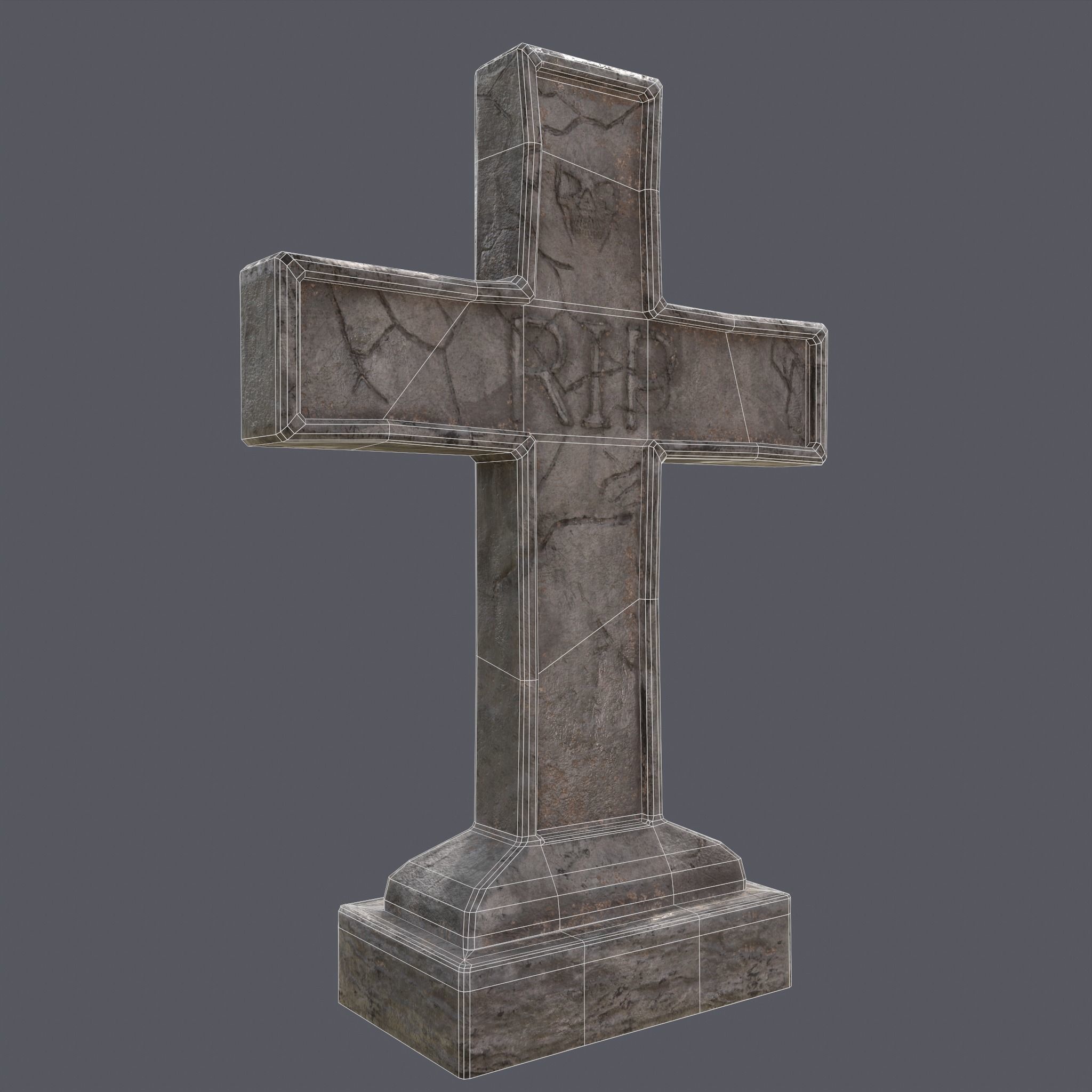 RIP Cross Grave Stone  Low-poly 3D model_18