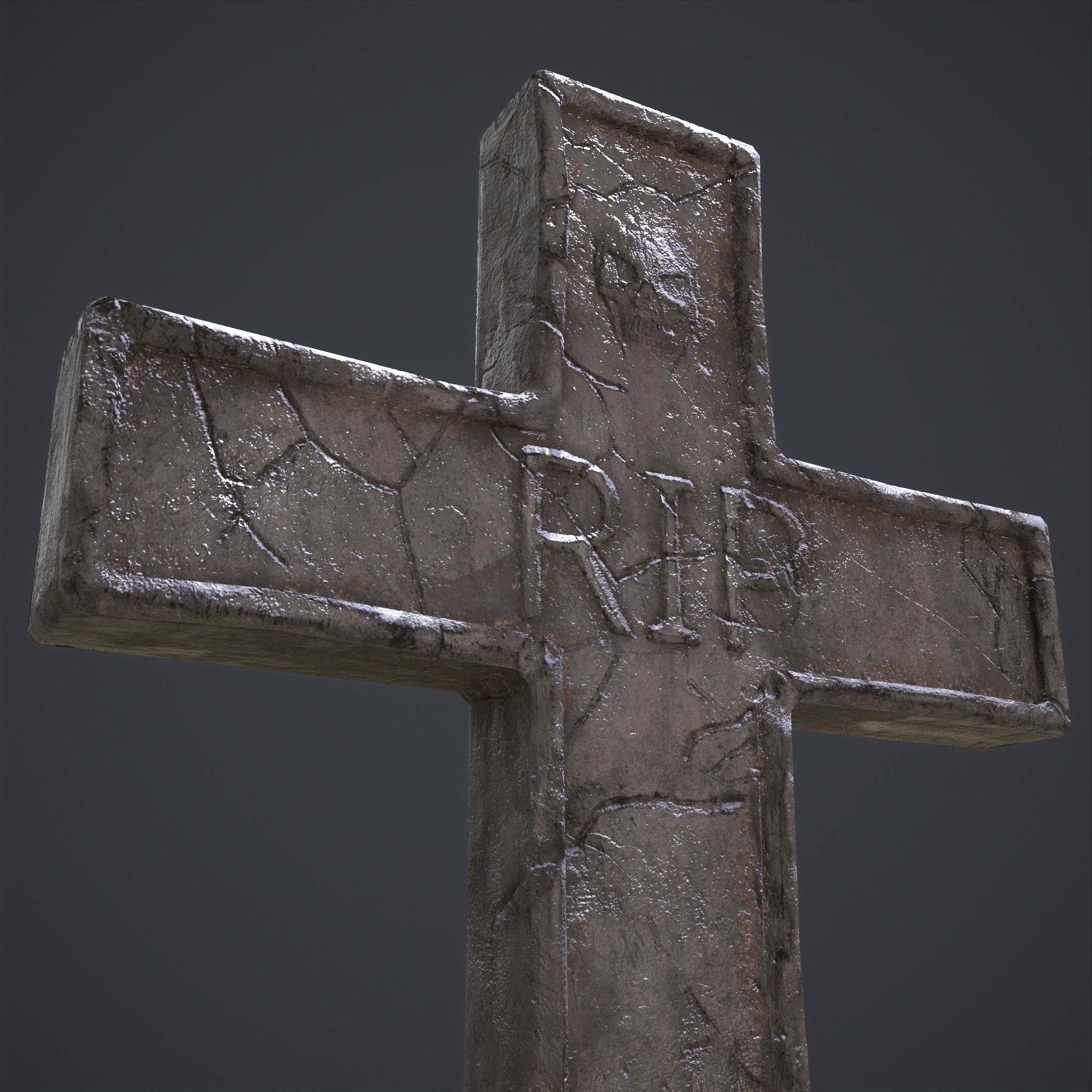 RIP Cross Grave Stone  Low-poly 3D model_12