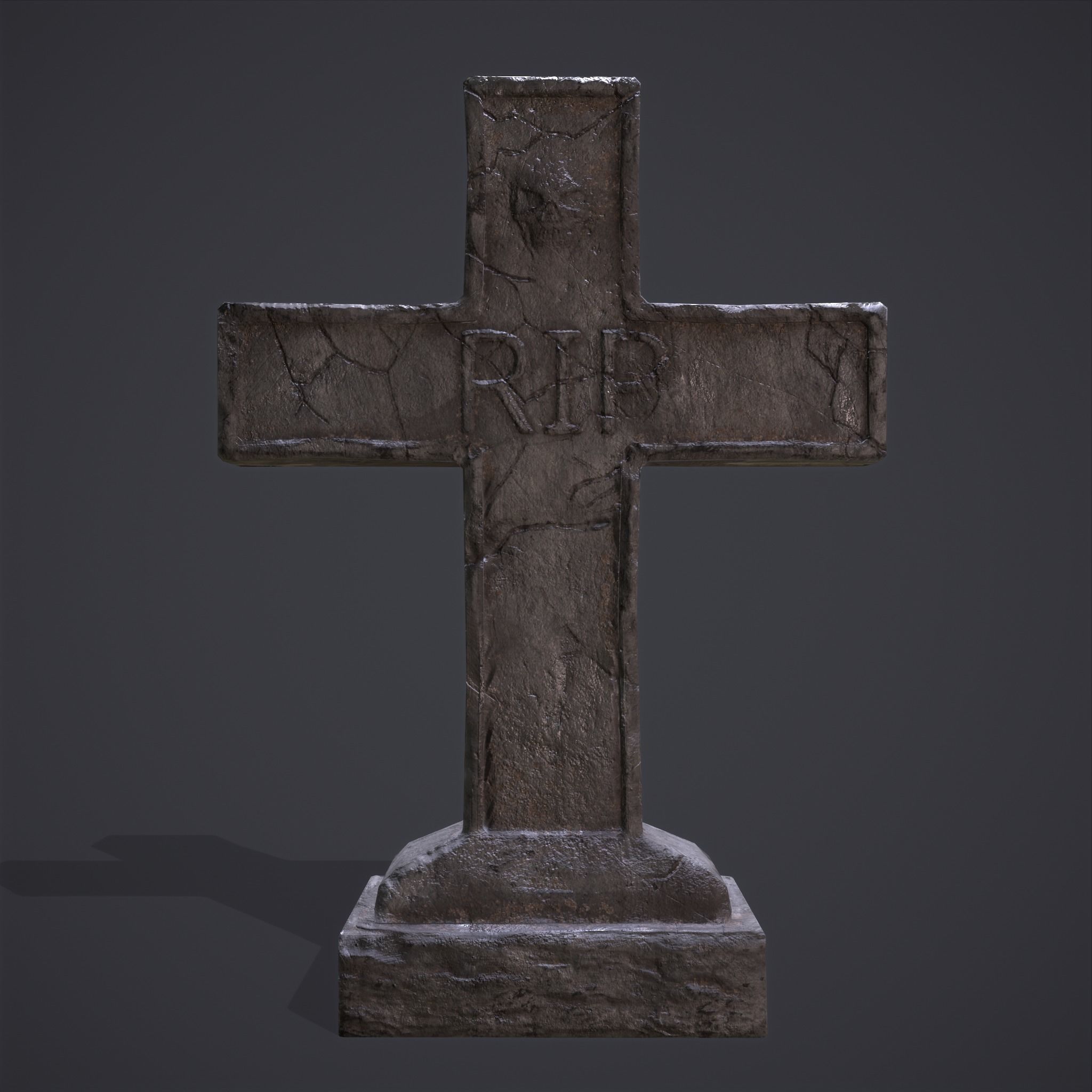 RIP Cross Grave Stone  Low-poly 3D model_2