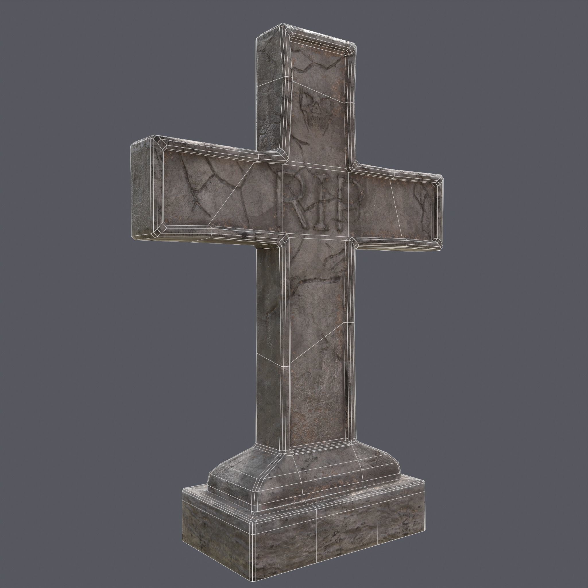 RIP Cross Grave Stone  Low-poly 3D model_16