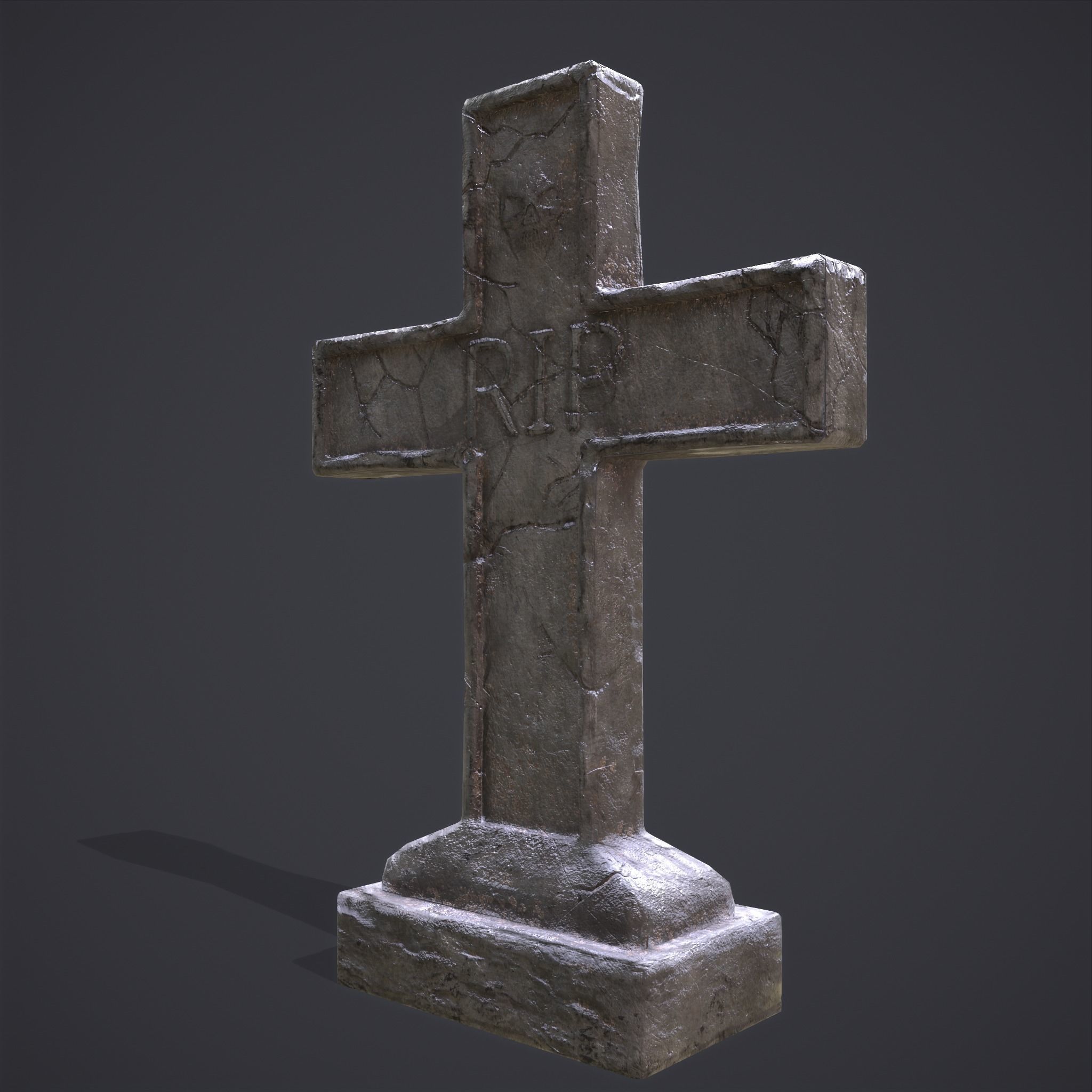 RIP Cross Grave Stone  Low-poly 3D model_3