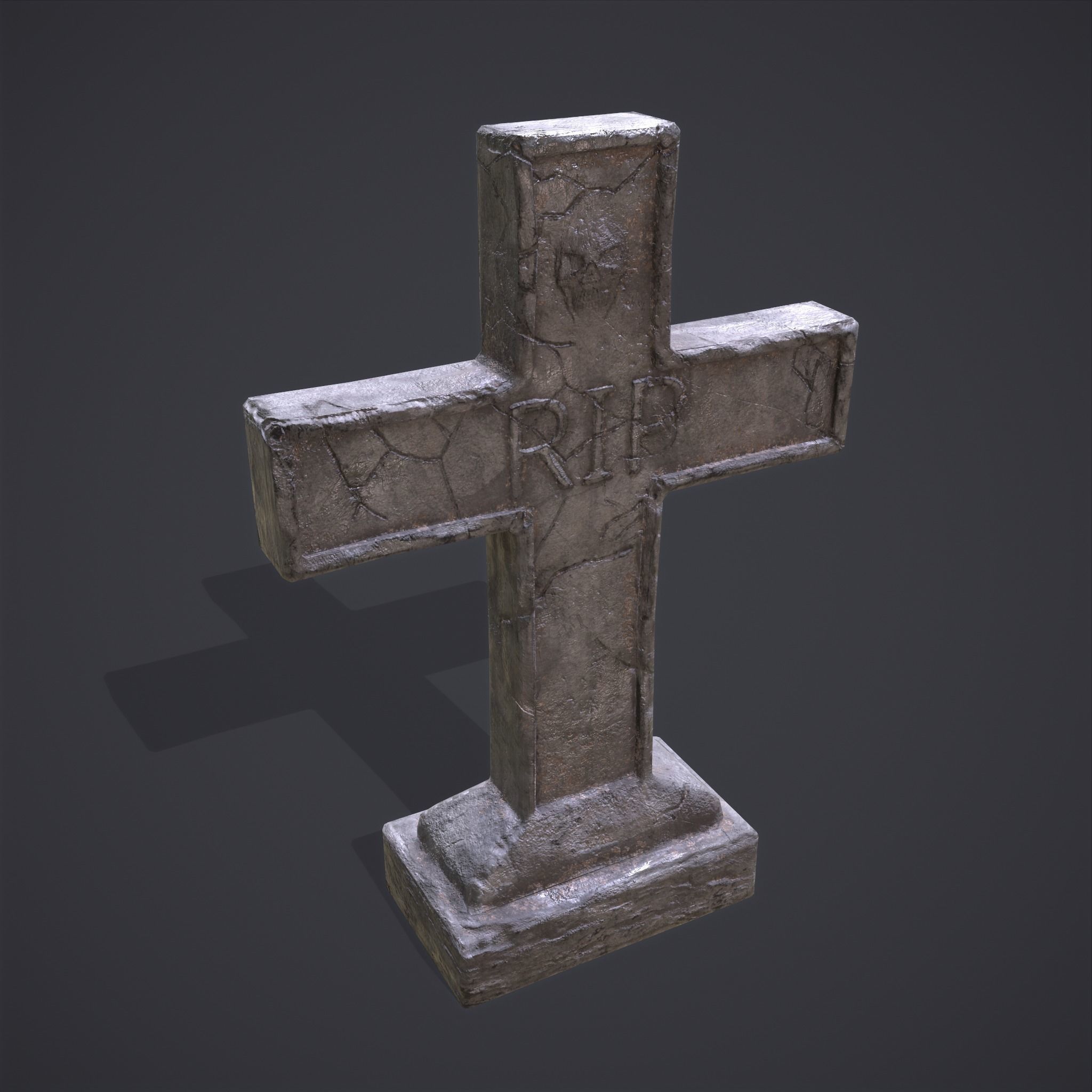 RIP Cross Grave Stone  Low-poly 3D model_11
