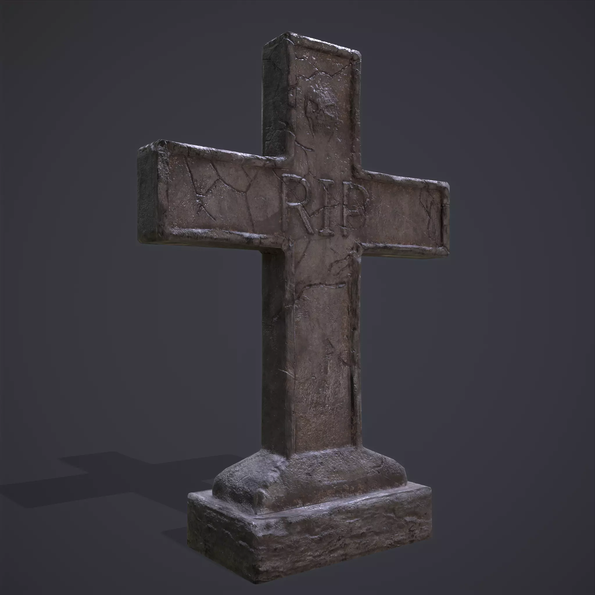 RIP Cross Grave Stone  Low-poly 3D model_0