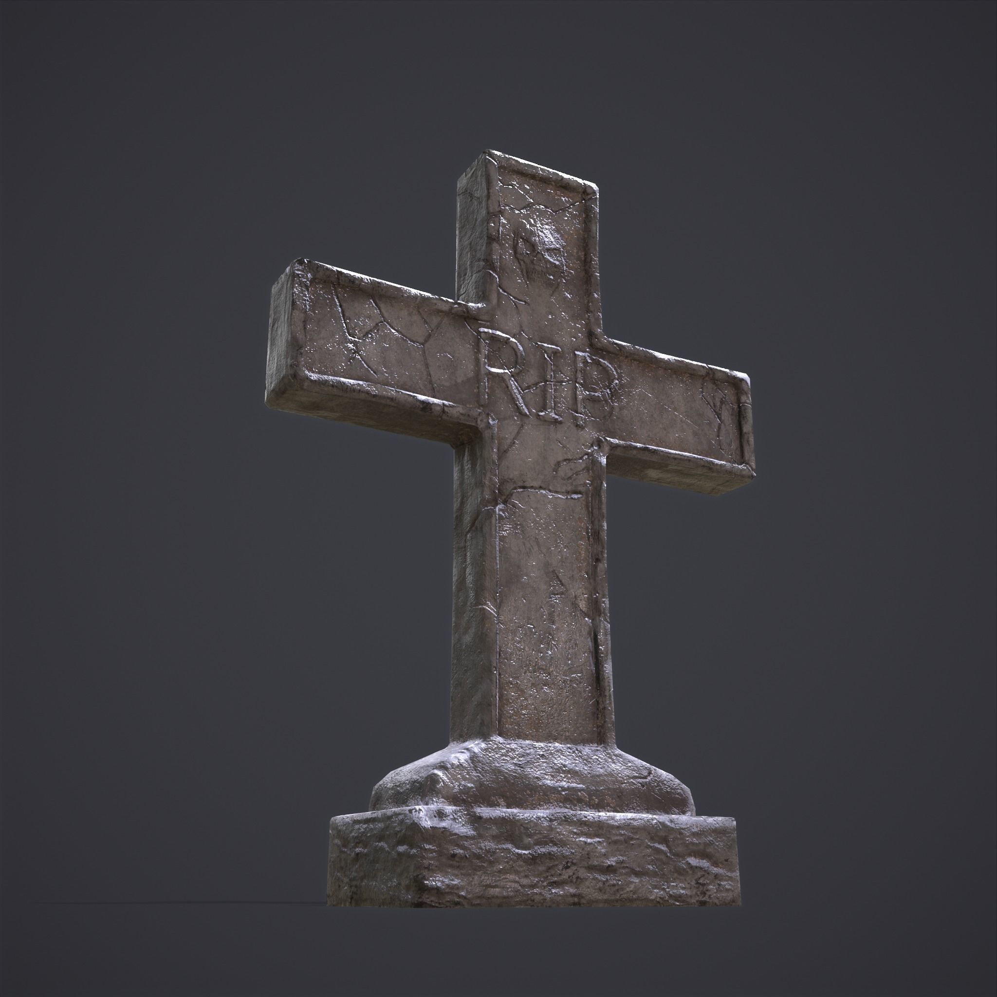 RIP Cross Grave Stone  Low-poly 3D model_13