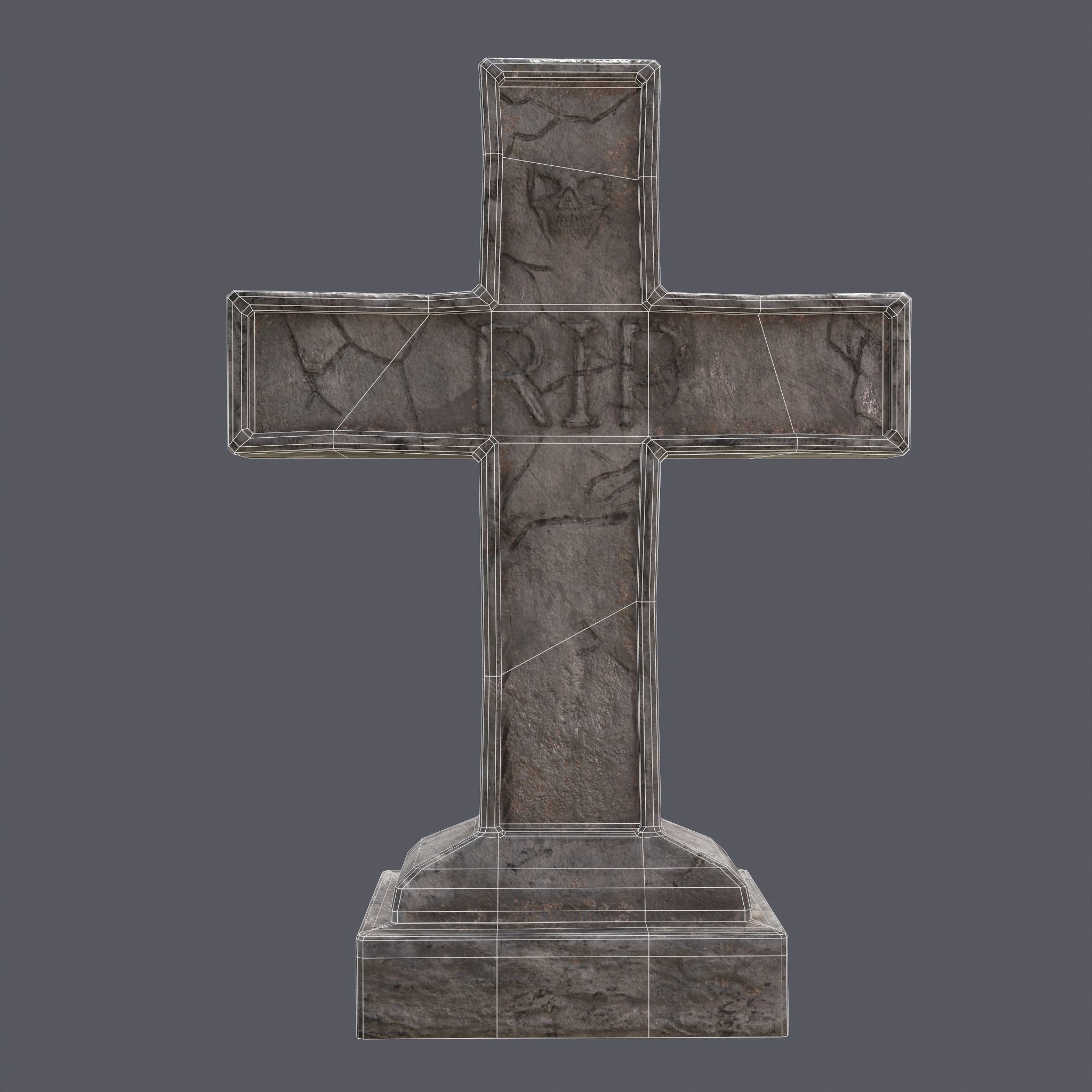 RIP Cross Grave Stone  Low-poly 3D model_17