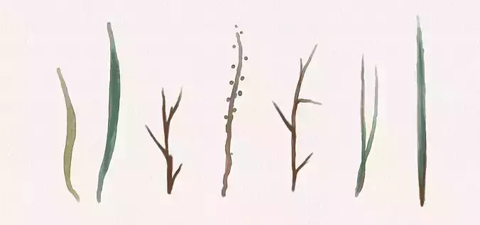 Watercolor ready grass handmade design Low-poly 3D model