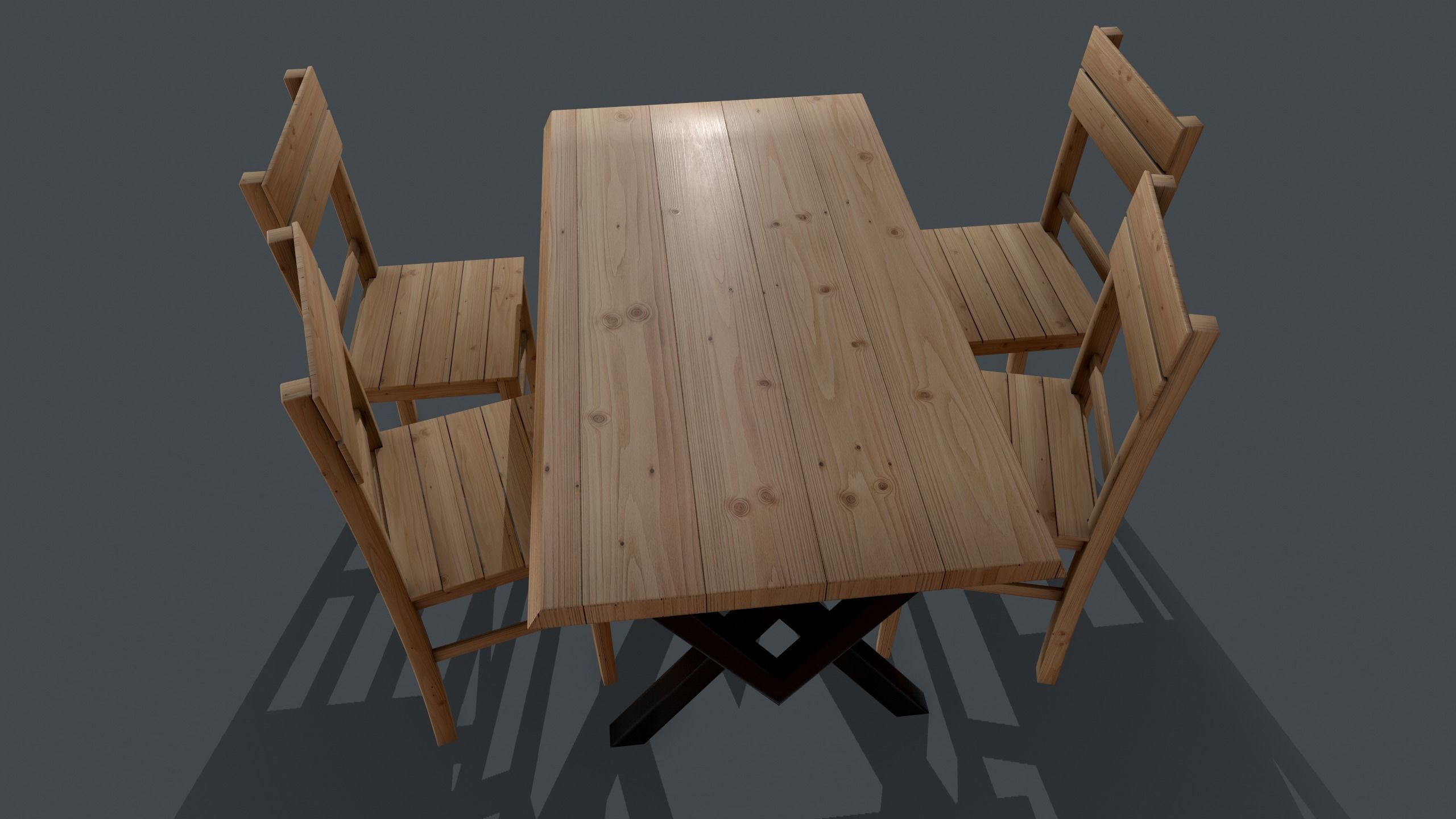 Pine Table and Chair PBR Model 4K Texture Low-poly 3D model_3