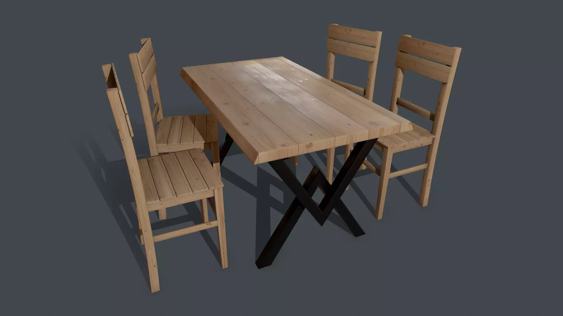 Pine Table and Chair PBR Model 4K Texture Low-poly 3D model_0