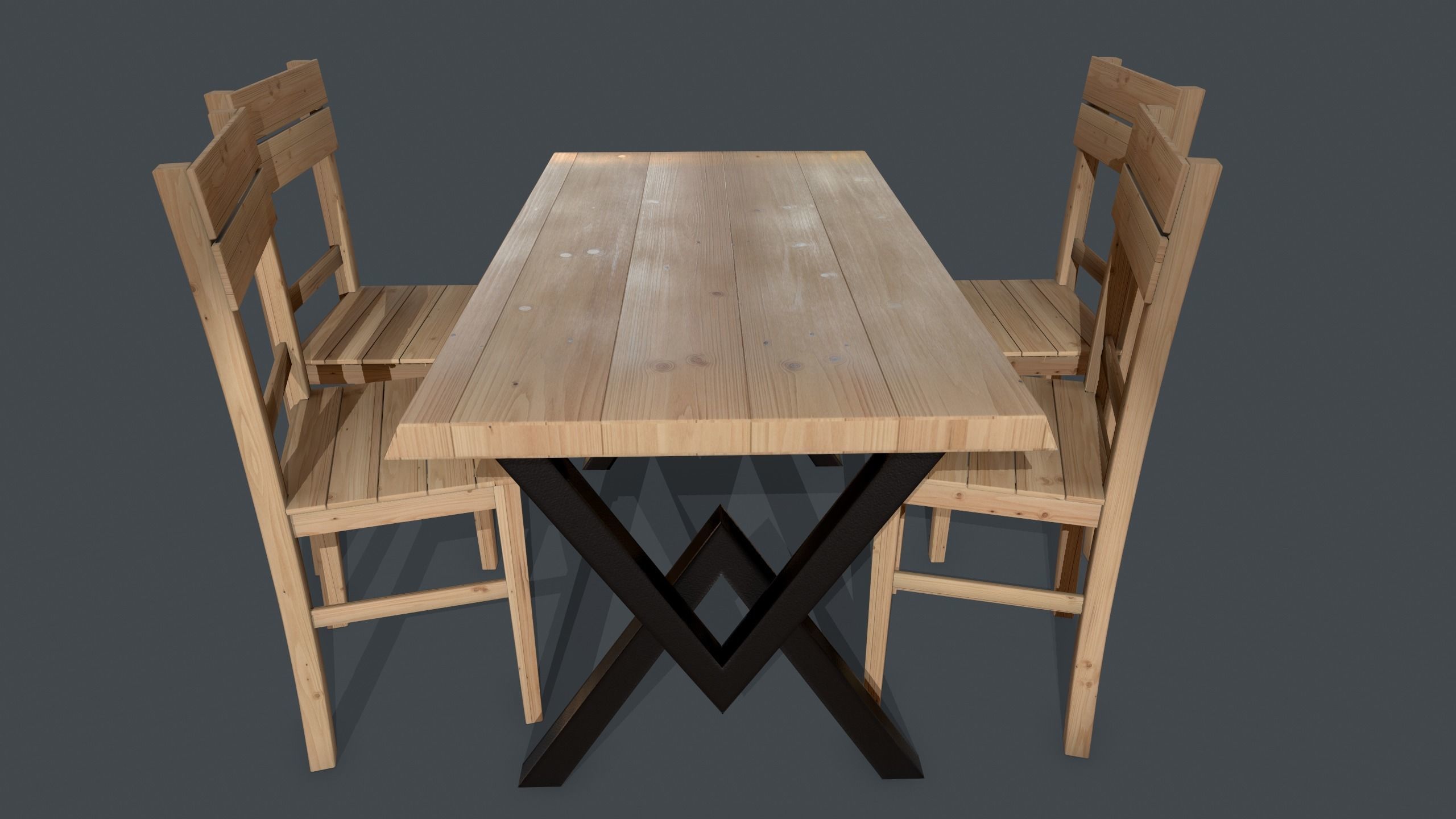 Pine Table and Chair PBR Model 4K Texture Low-poly 3D model_4