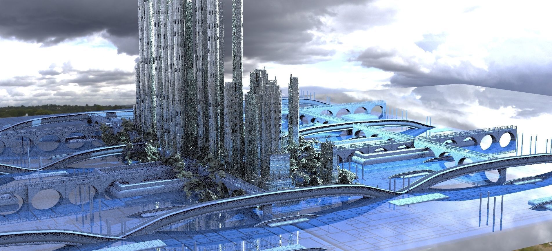 Sci-Fi Future Utopian city with forest 3D model_1