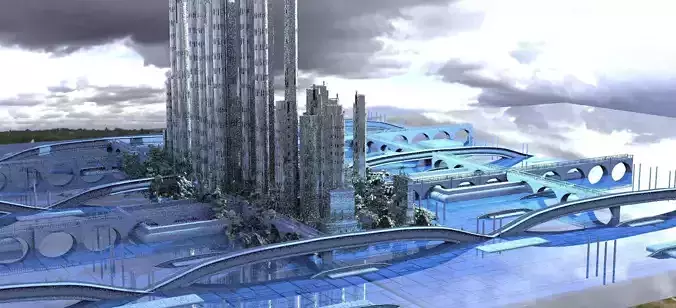 Sci-Fi Future Utopian city with forest