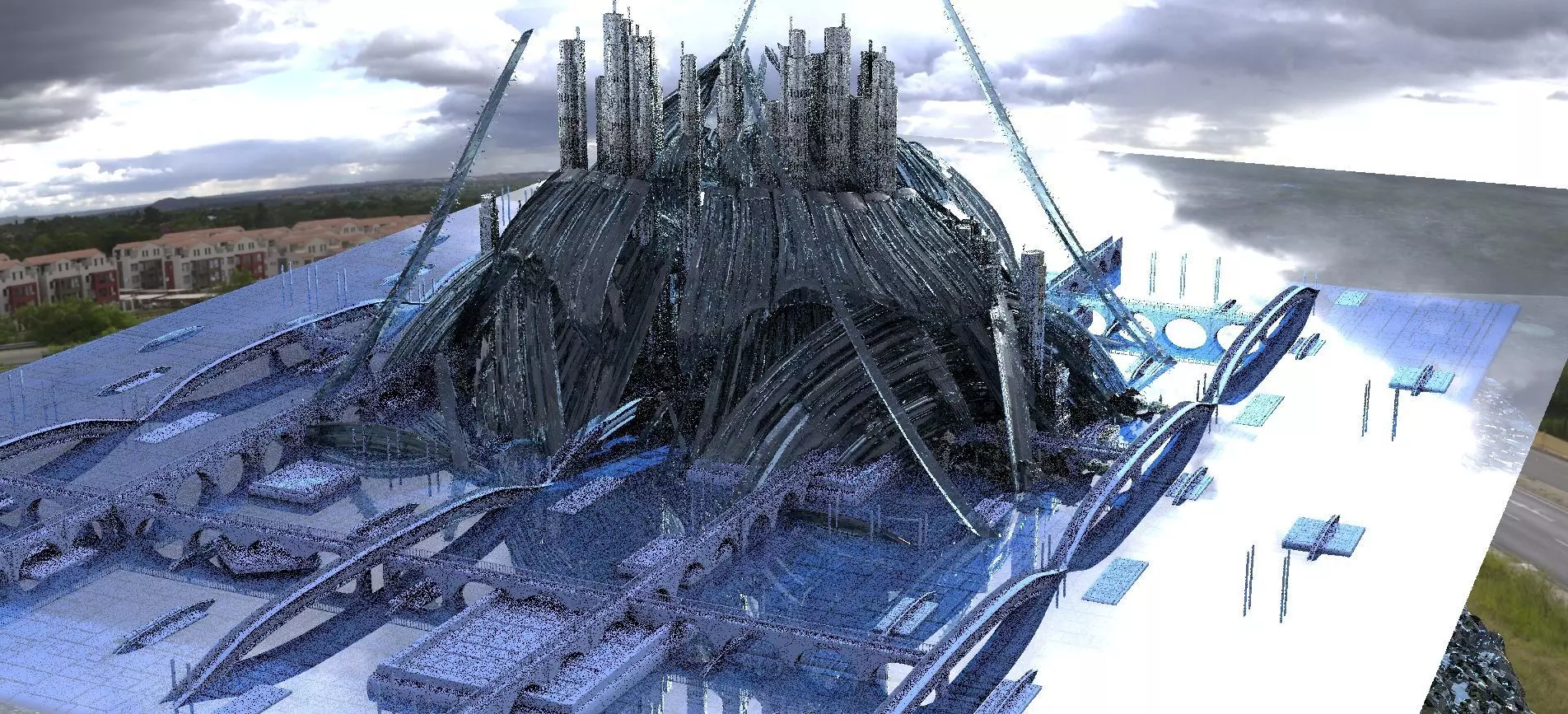 Sci-Fi Future Utopian City With Dome 3D model_0