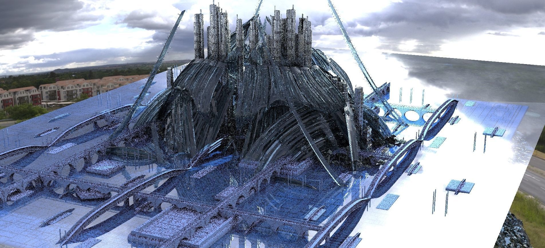 Sci-Fi Future Utopian City With Dome 3D model_1