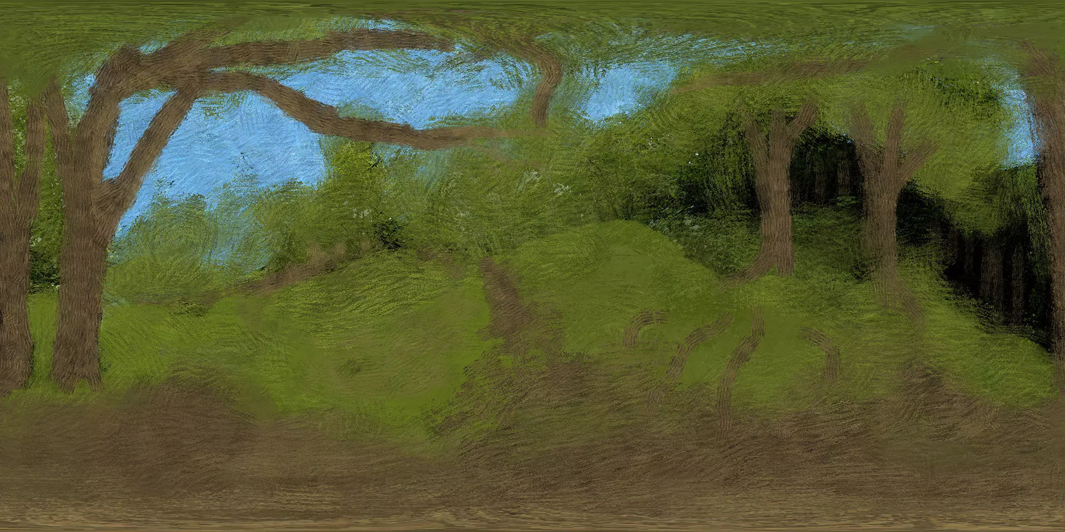 360 VR HDRI Panoramic Skybox equirectangular handpainted forest  Low-poly 3D model_0