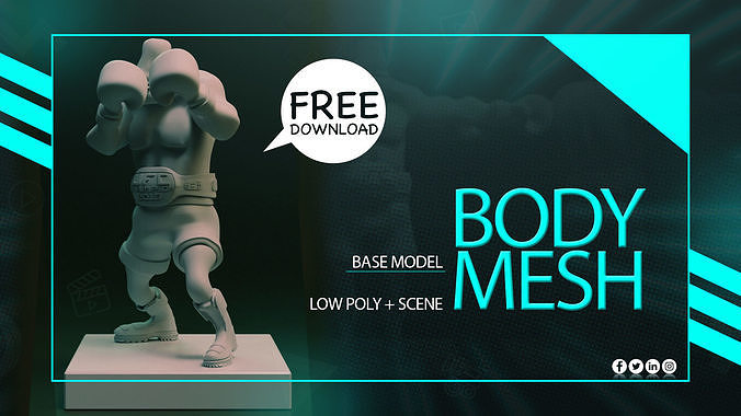Basic Mesh 3d Model and Render Scene Free low-poly 3D model