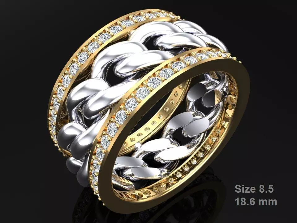 Chain Diamond ring - Miami Cuban ring - N8531A size 8 dot 5 3D print model_0