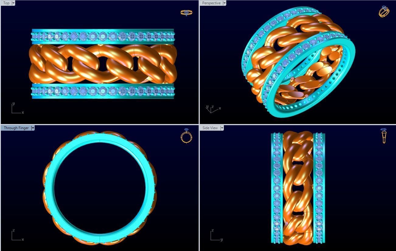 Chain Diamond ring - Miami Cuban ring - N8531A size 8 dot 5 3D print model_9