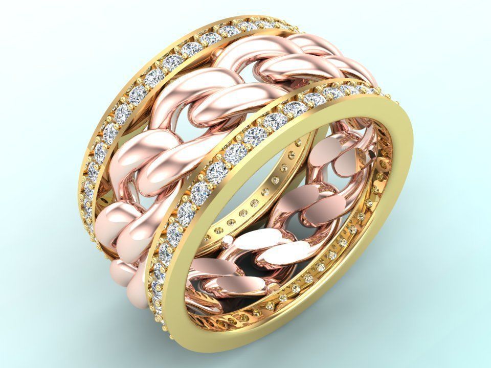 Chain Diamond ring - Miami Cuban ring - N8531A size 8 dot 5 3D print model_3