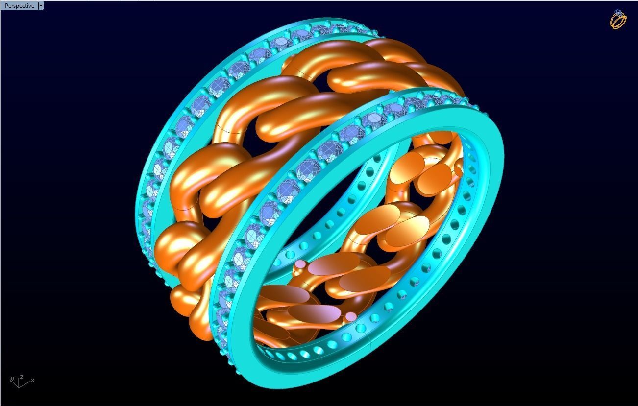 Chain Diamond ring - Miami Cuban ring - N8531A size 8 dot 5 3D print model_13