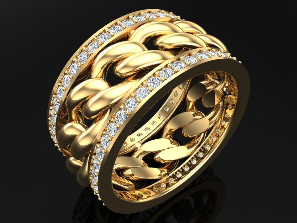 Chain Diamond ring - Miami Cuban ring - N8531A size 8 dot 5 3D print model_5