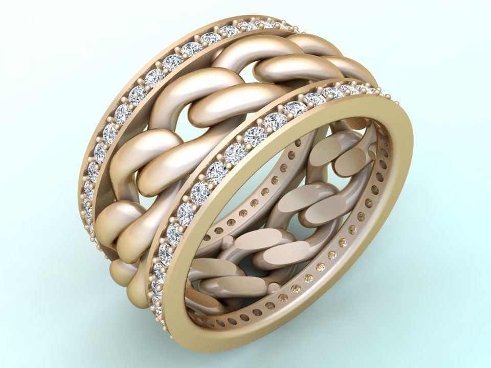 Chain Diamond ring - Miami Cuban ring - N8531A size 8 dot 5 3D print model_4