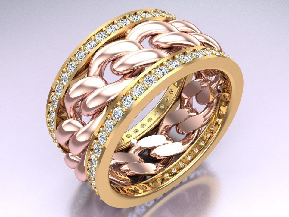 Chain Diamond ring - Miami Cuban ring - N8531A size 8 dot 5 3D print model_1