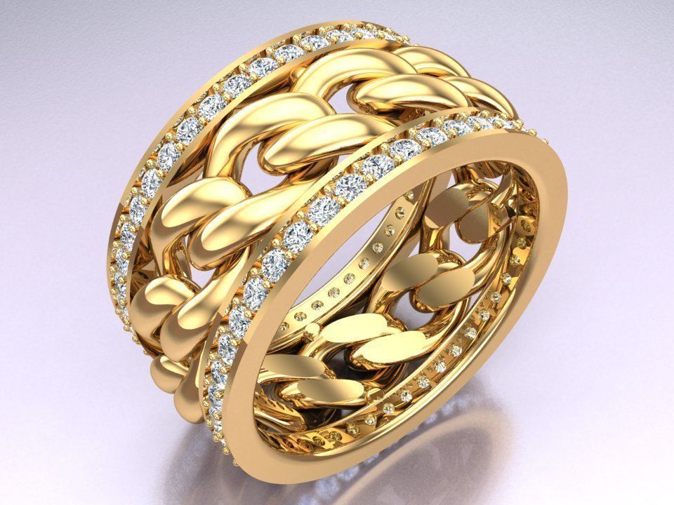 Chain Diamond ring - Miami Cuban ring - N8531A size 8 dot 5 3D print model_2