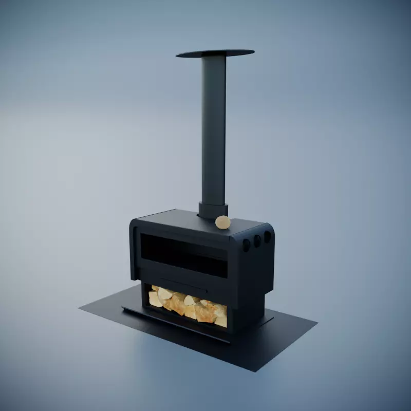 Fireplace wood burning stove Low-poly 3D model