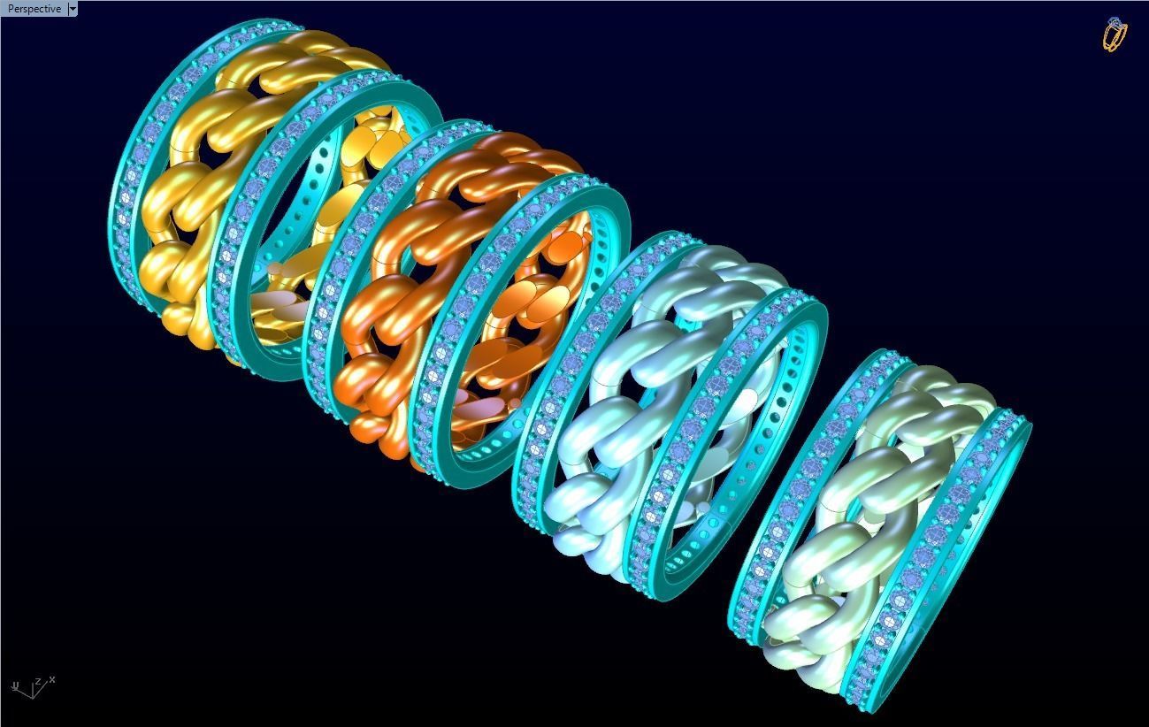 Chain Diamond ring - Miami Cuban ring - N8531A - 4 Size 3D Model Collection_15