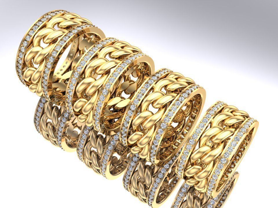 Chain Diamond ring - Miami Cuban ring - N8531A - 4 Size 3D Model Collection_4