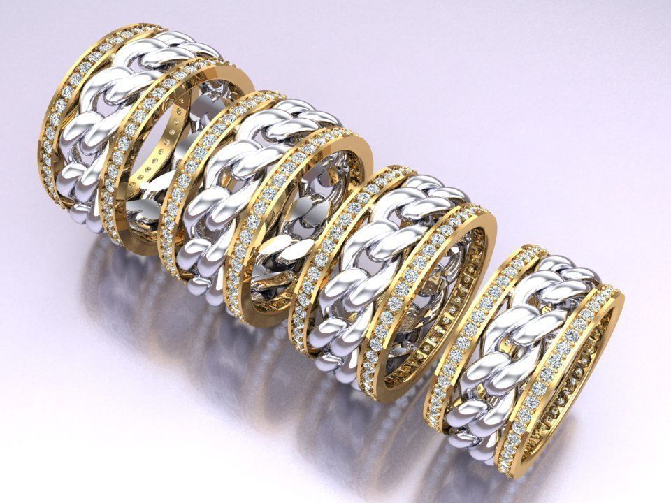Chain Diamond ring - Miami Cuban ring - N8531A - 4 Size 3D Model Collection_2