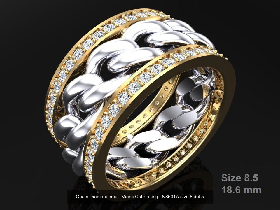 Chain Diamond ring - Miami Cuban ring - N8531A - 4 Size 3D Model Collection_13