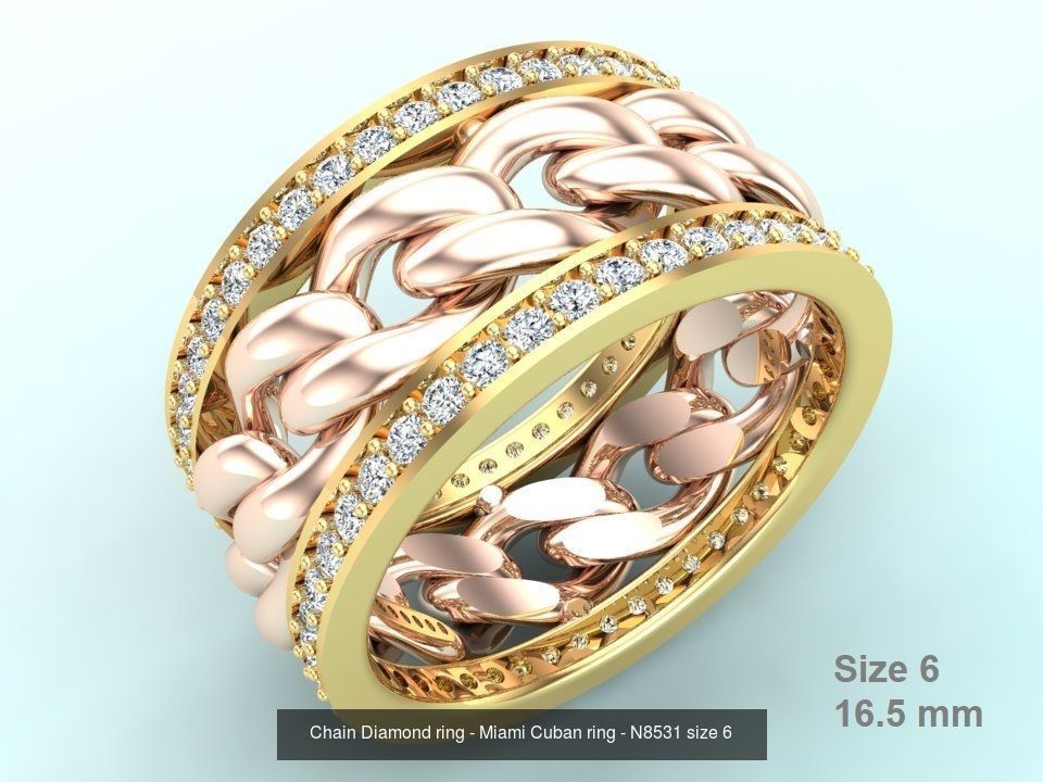 Chain Diamond ring - Miami Cuban ring - N8531A - 4 Size 3D Model Collection_10