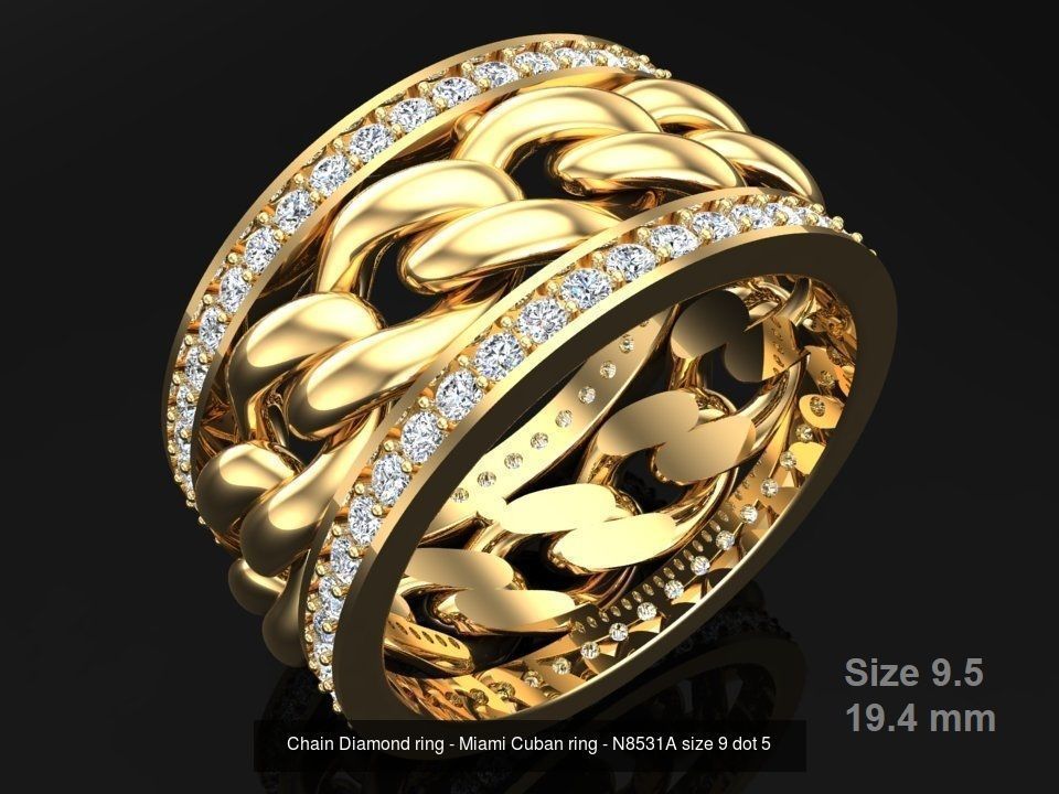 Chain Diamond ring - Miami Cuban ring - N8531A - 4 Size 3D Model Collection_11