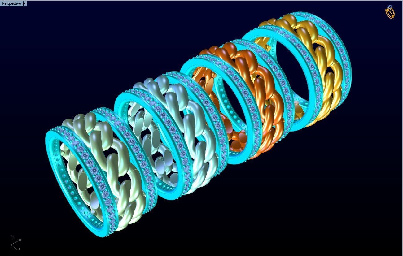 Chain Diamond ring - Miami Cuban ring - N8531A - 4 Size 3D Model Collection_16