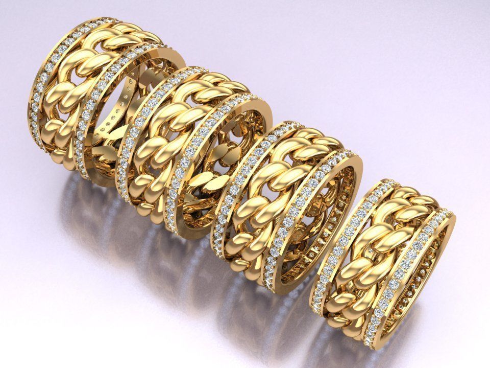 Chain Diamond ring - Miami Cuban ring - N8531A - 4 Size 3D Model Collection_6